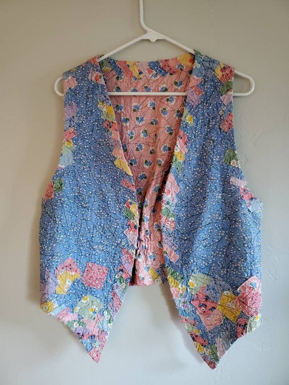 Vintage handmade reversible patchwork quilted vest