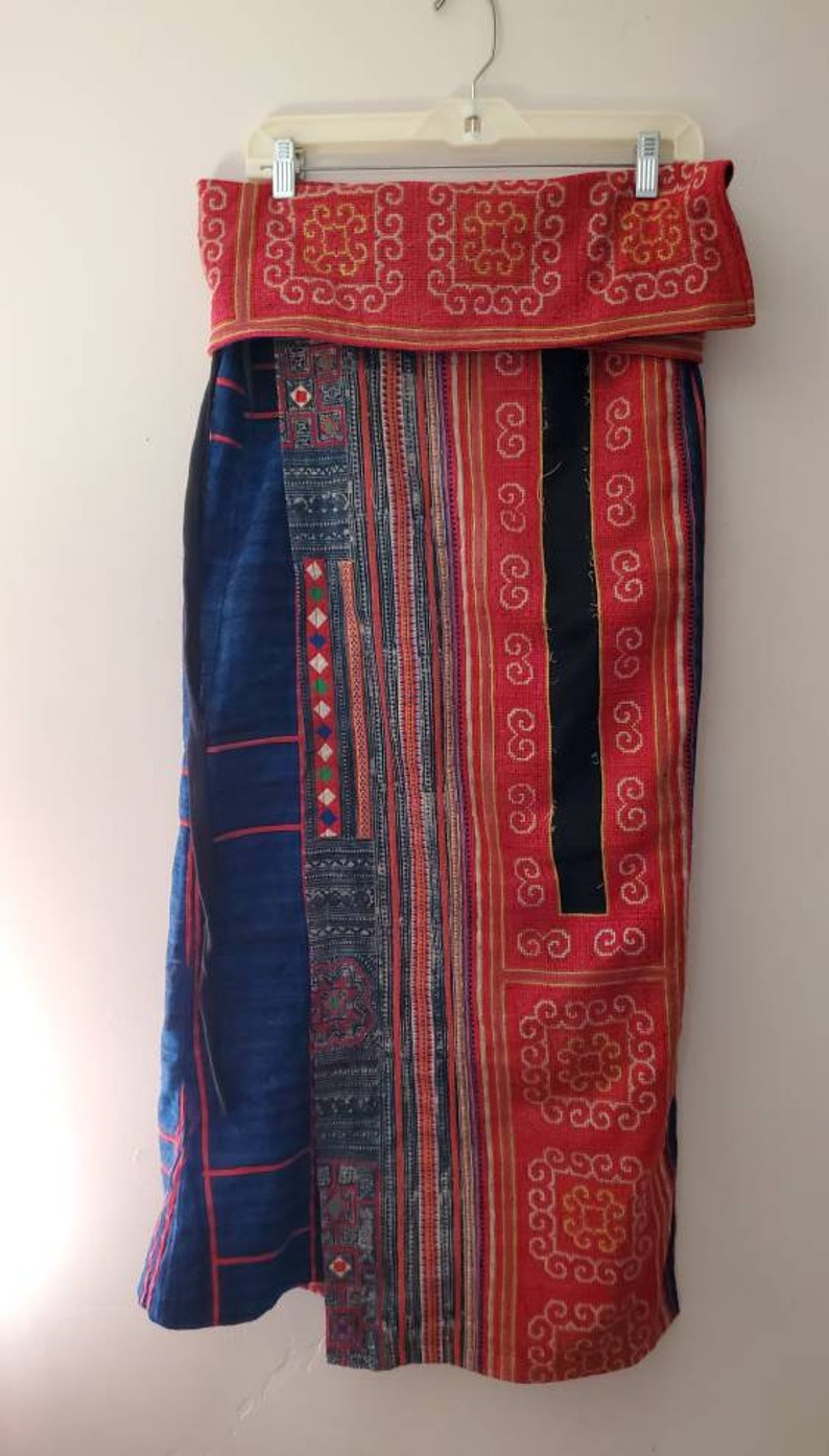Vintage embroidered hand-woven fisherman style traditional Thai hippie bohemian wrap around skirt