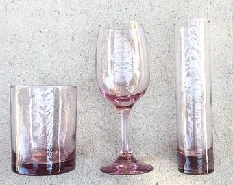 Fun Singles Party Set / Vintage Purple Glass / Wine Glass / Shot Glass / Cocktail Glass