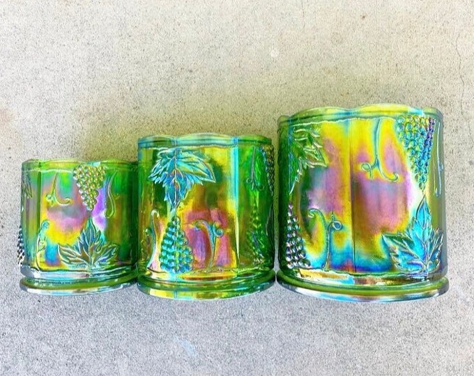 1960s Green Carnival Glass Canisters Without Lids Etsy