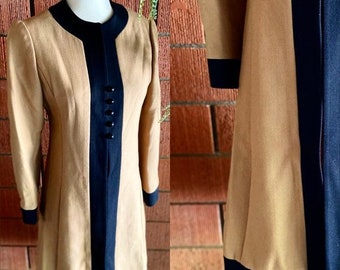 1950s Wool Tan and Black Peacoat Size Medium