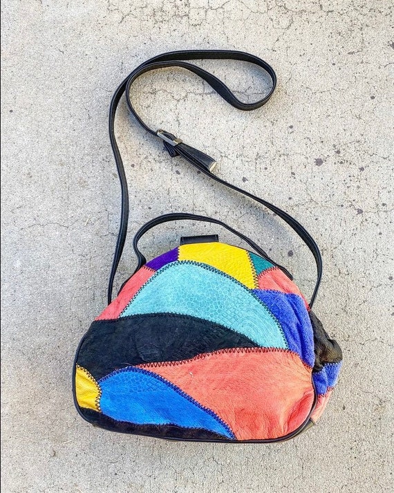 80s Abstract Patchwork Suede Bag