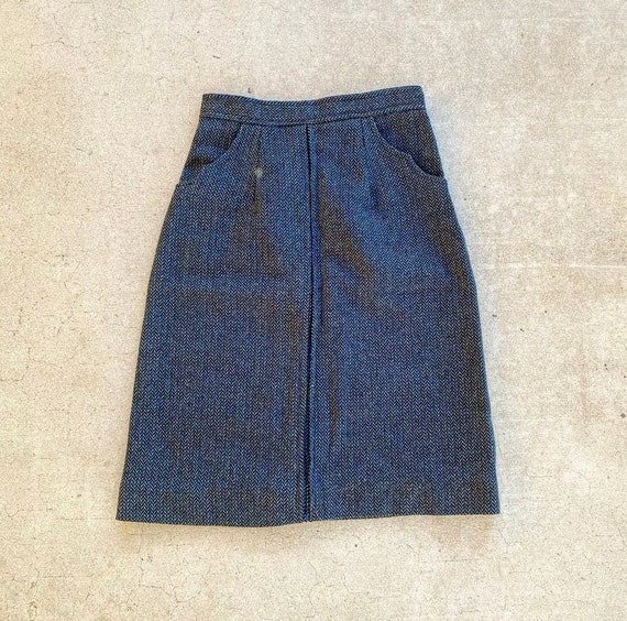 90s Navy Tweed High Waisted Pencil Skirt Size Sma… - image 3