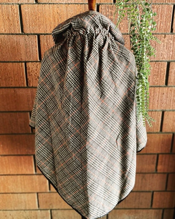 70s Brown and Plaid Wool Poncho Jacket M - XL - image 3