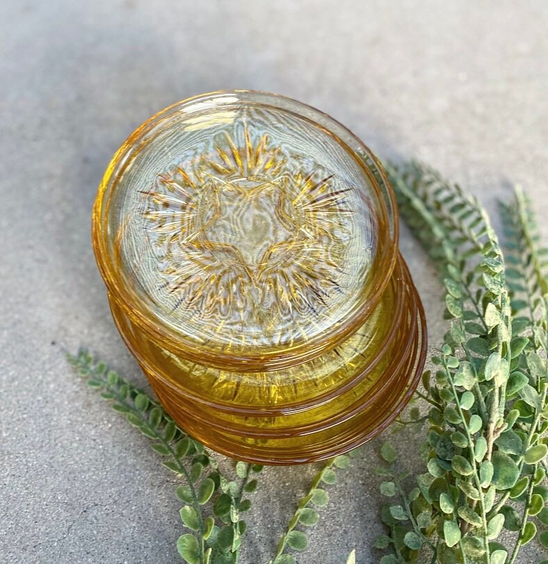 1950s 12 Piece Star Federal Glass Amber Saucers or Dessert / Bread
