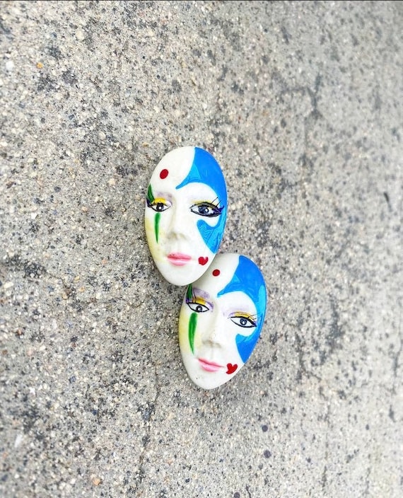 90s Theater Mask Clown Pierced Earrings