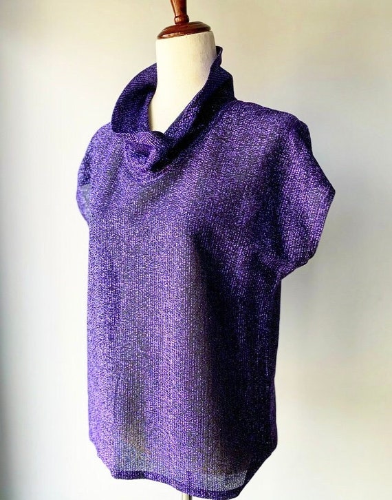 Vintage Metallic Purple Black Blouse Top US Women… - image 1