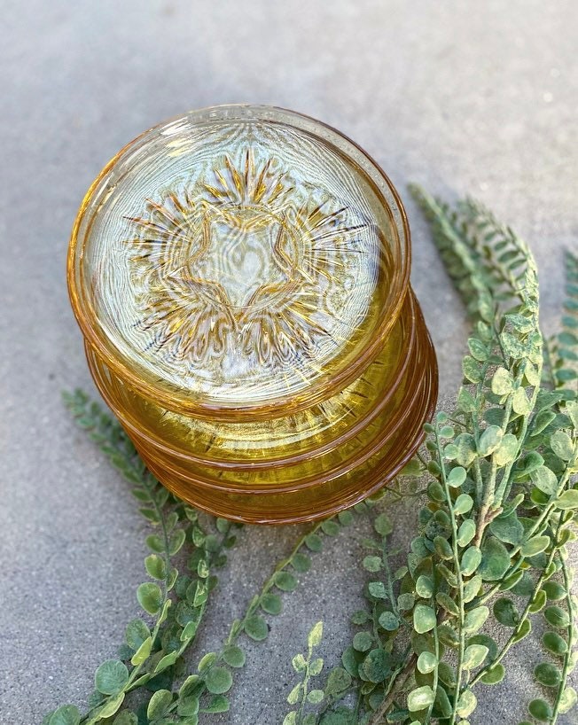 1950s 12 Piece Star Federal Glass Amber Saucers or Dessert / Bread