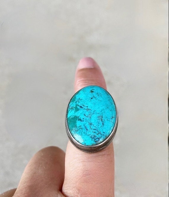 Vintage Large Turquoise Sterling Silver Ring / US… - image 6