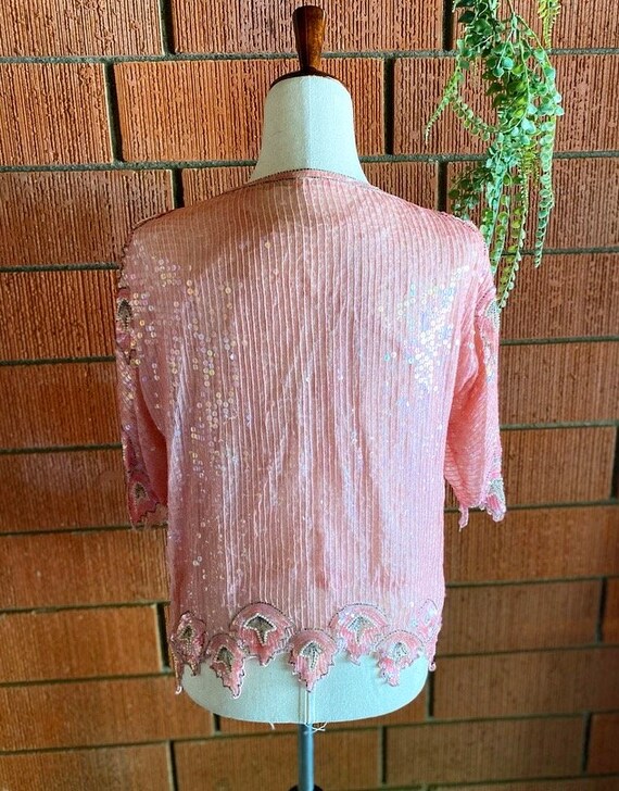 80s Pink Beaded Sequins Top - image 4