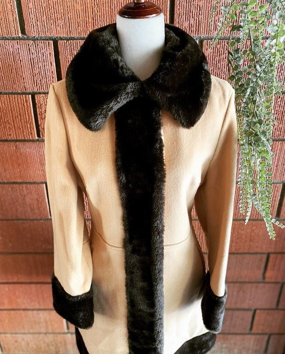 50s Camel and Chocolate Brown Faux Fur Coat Size … - image 2