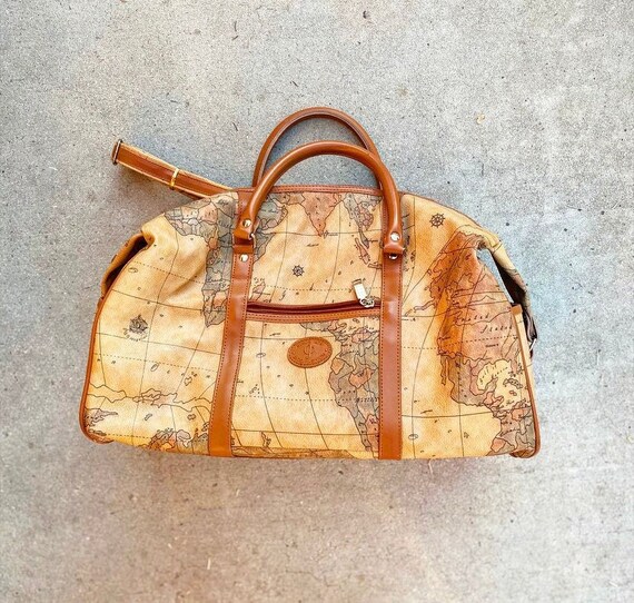 90s World Map Atlas Duffel Bag Faux Leather