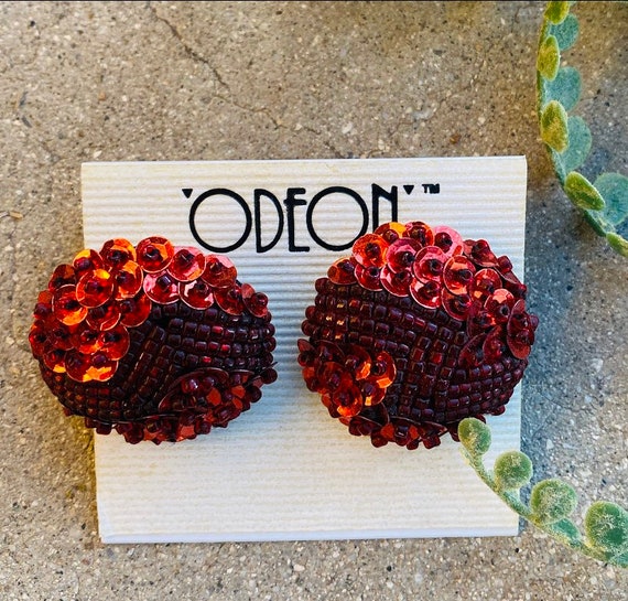 80s New Old Sequins Odeon Pierced Ears Beaded Ear… - image 2