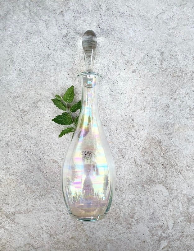 1980s Romanian Toscany Iris Lustre Handblown Iridescent Wine Decanter