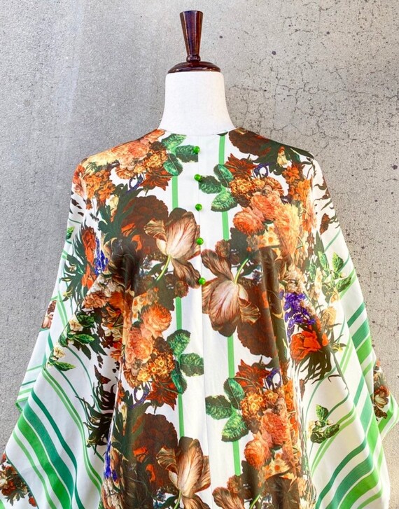 60s Muu Muu Butterfly Avocado Green Drape Dress /