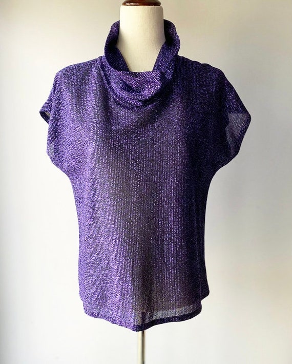 Vintage Metallic Purple Black Blouse Top US Women… - image 3