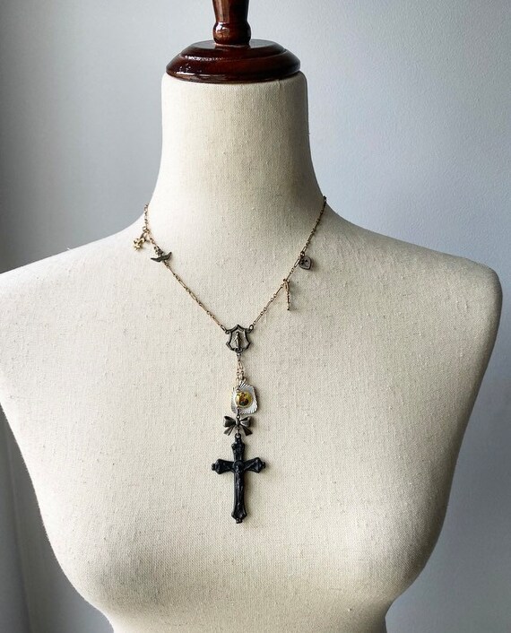 Rare Gold and Silver Rosary Lariat Vintage Charm … - image 4