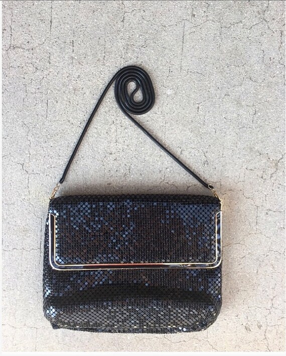Disco Black Metal Mesh Bag / Metal Strap Gem