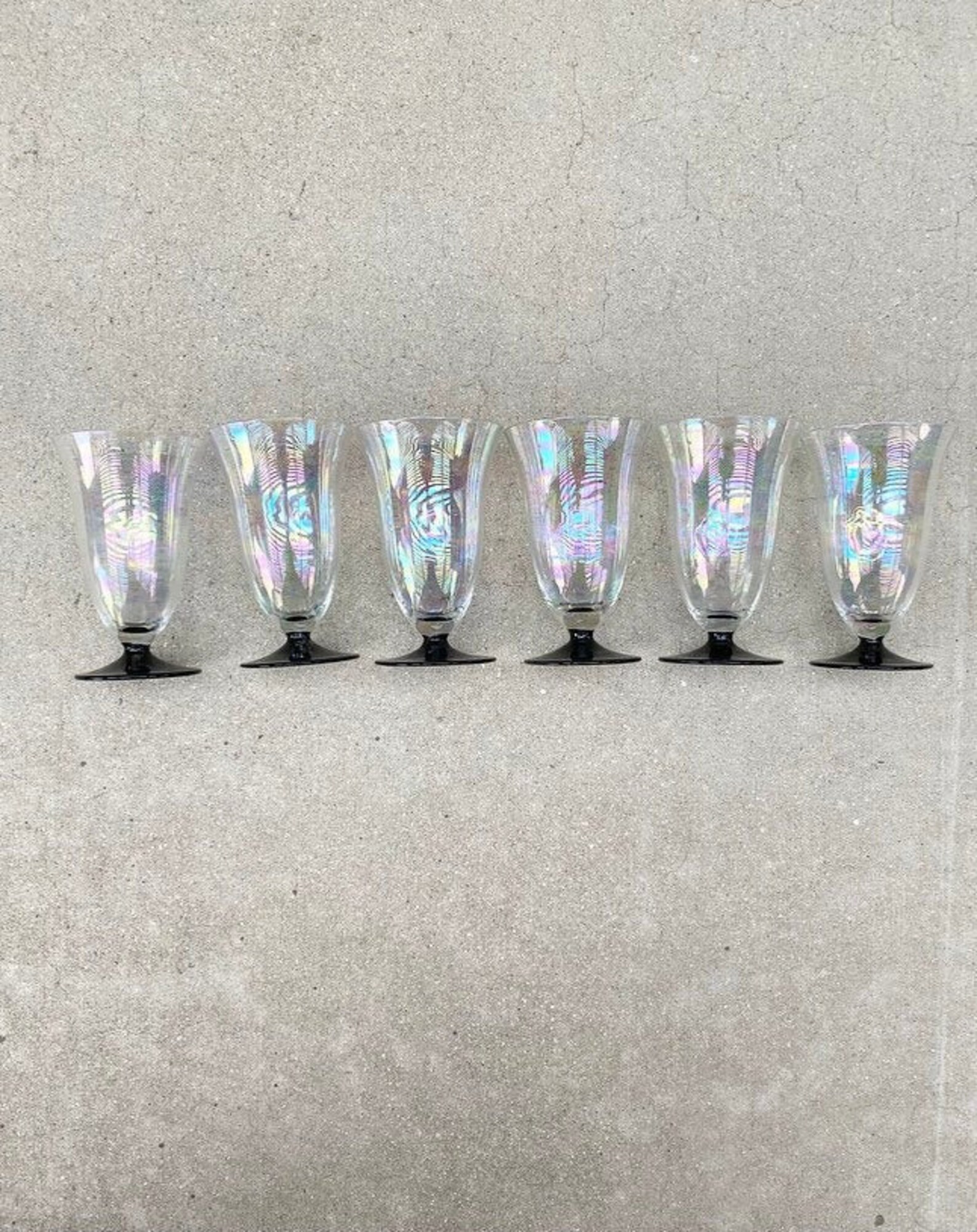 Crystal Fostaria Iridescent Black Stem 6 Water Glasses Etsy UK