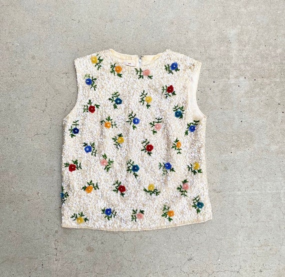 60s Detailed Sequins and Beading Top