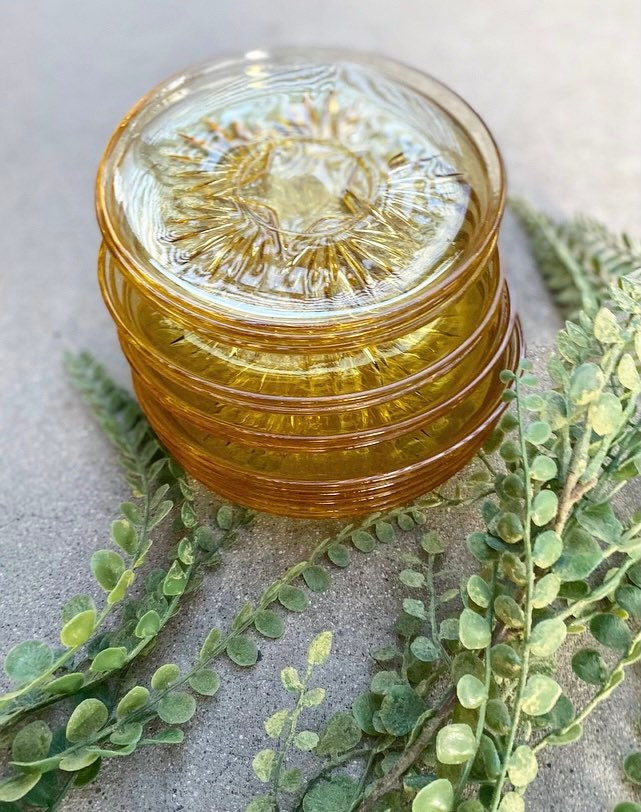 1950s 12 Piece Star Federal Glass Amber Saucers or Dessert / Bread