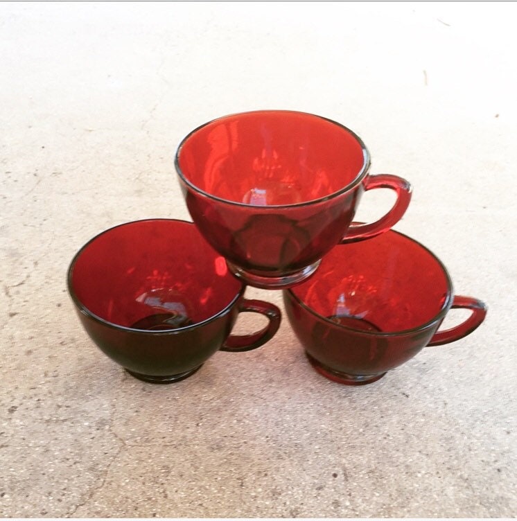 Mid Century Red Glass Tea Cups