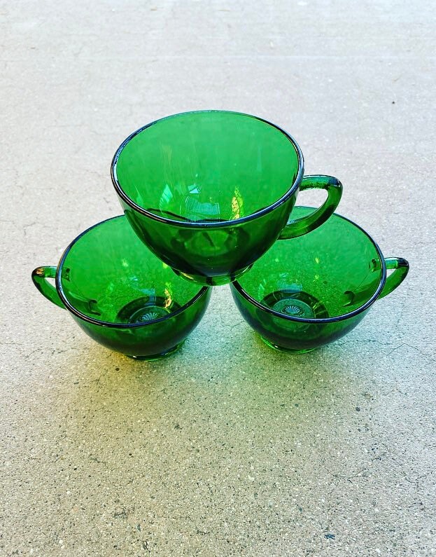 Mid Century Green Glass Tea Cups
