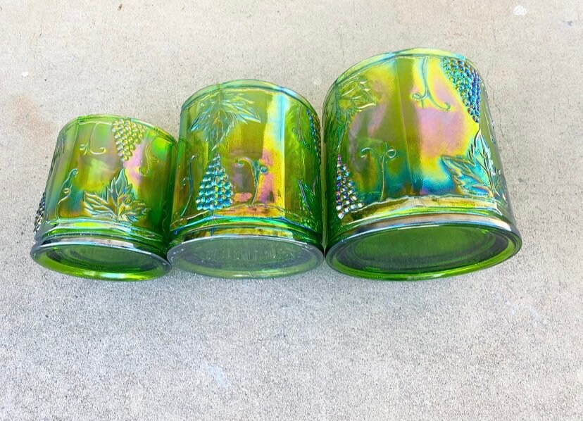 1960s Green Carnival Glass Canisters Without Lids