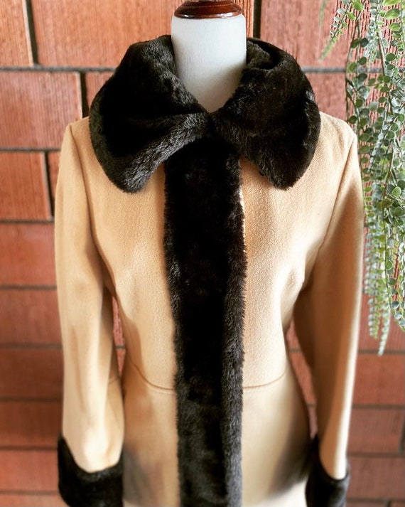 50s Camel and Chocolate Brown Faux Fur Coat Size … - image 4