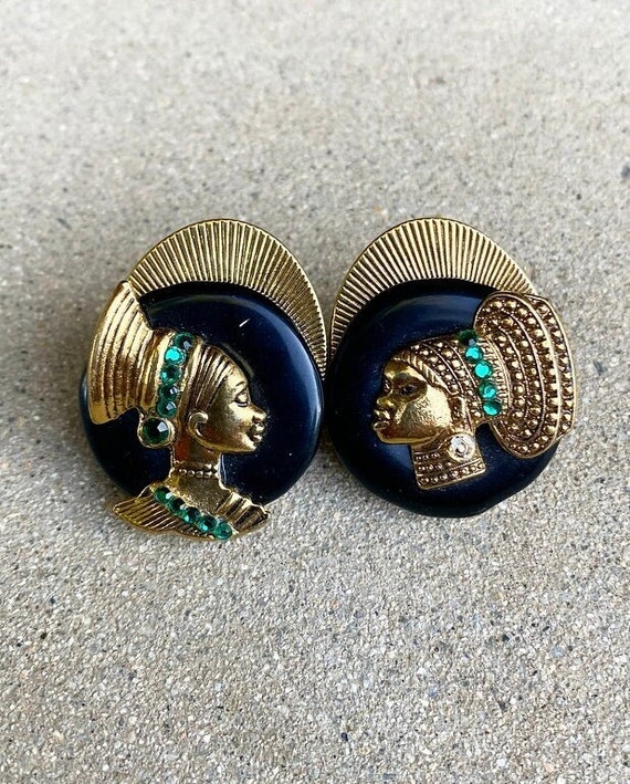 Art Deco Clip Ons, Art Deco Earring, Gold Clip Ons, R… Gem