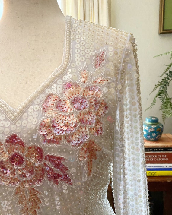 1970s Size 8 US Wedding Dress Ivory Sequins and P… - image 7