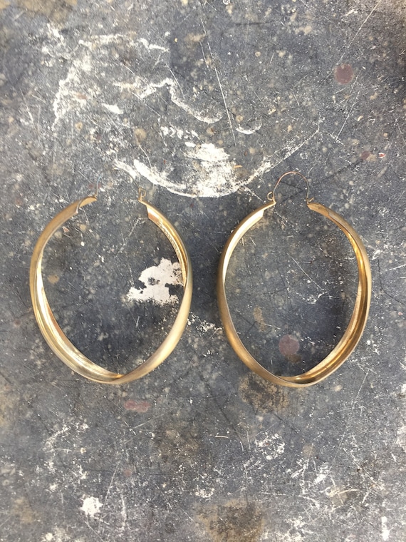 LARGE Brass Hoops Painted with Gold vermeil Gem