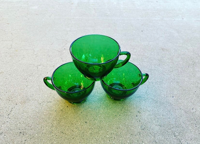 Mid Century Green Glass Tea Cups