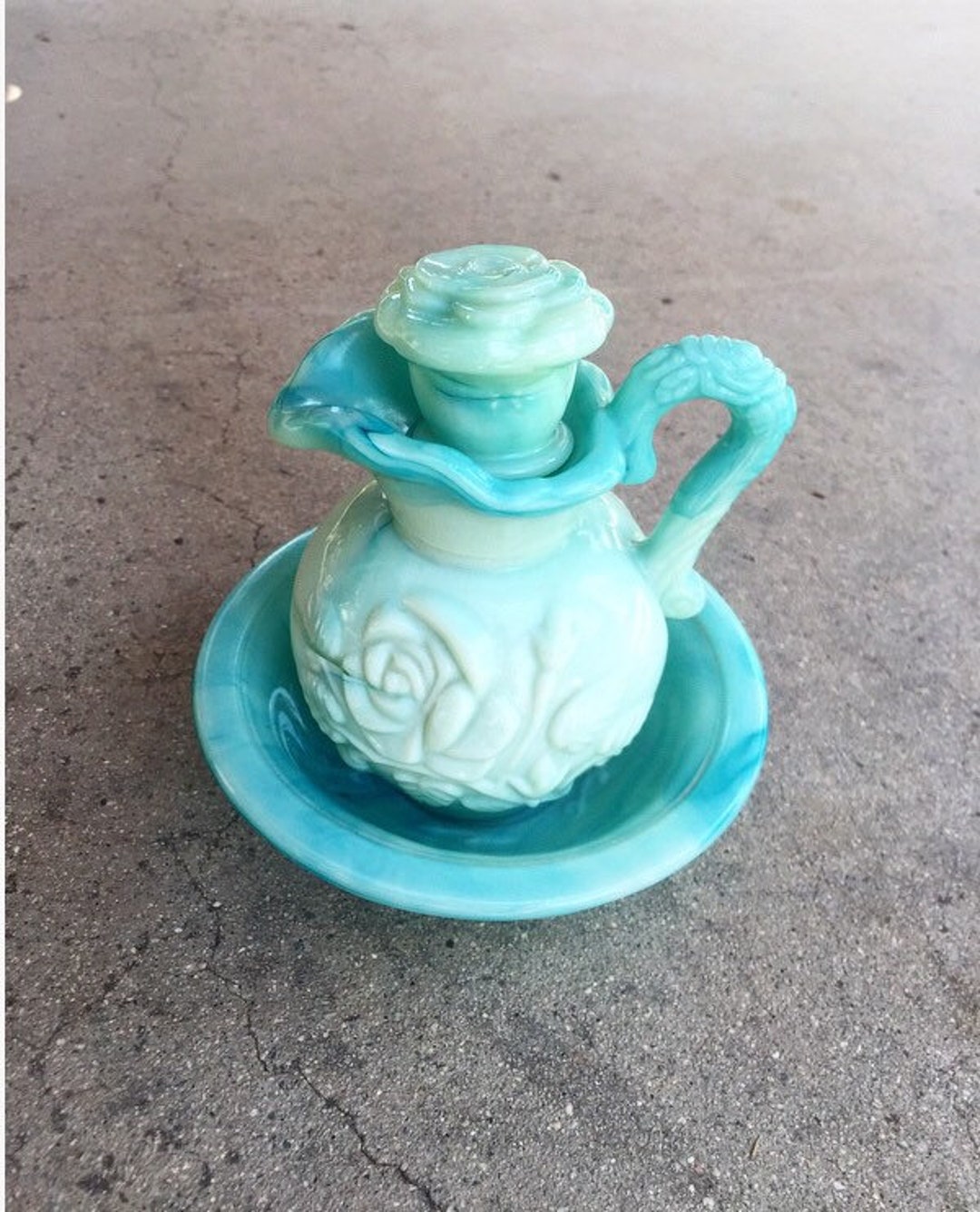 Marbled Blue and Green Oil Dispenser / Olive Oil / Body Oil by Avon Etsy