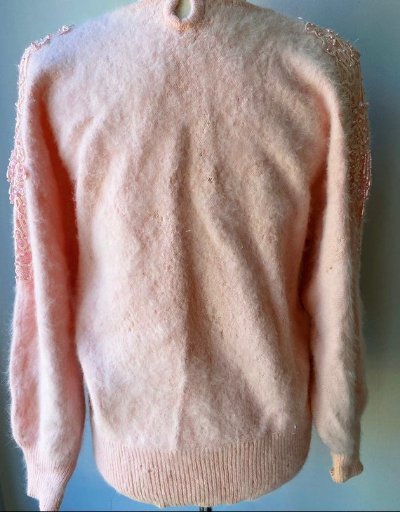 80s Sequins Soft Fuzzy Baby Pink Sweater US Women… - image 7