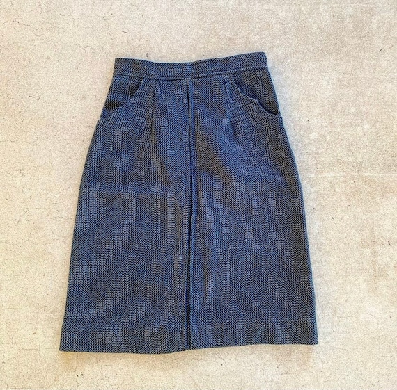 90s Navy Tweed High Waisted Pencil Skirt Size Sma… - image 1