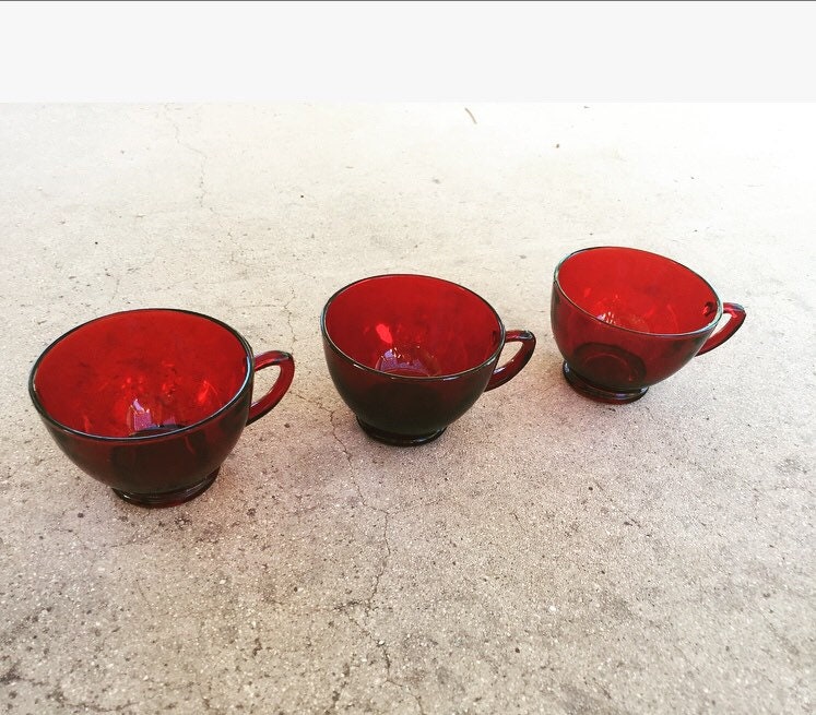 Mid Century Red Glass Tea Cups