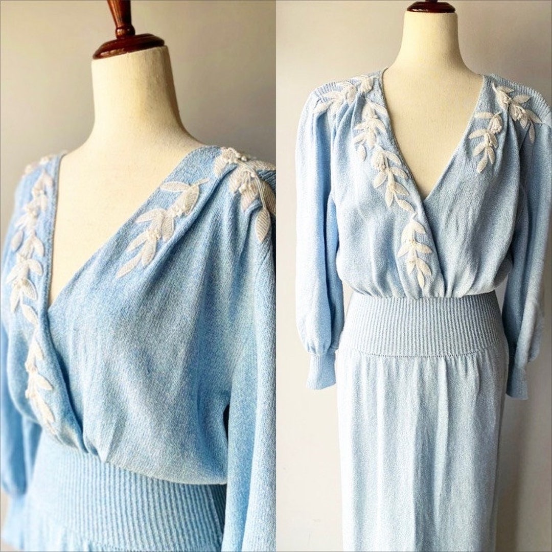 Vintage Baby Blue Sweater Dress Size 810 Etsy