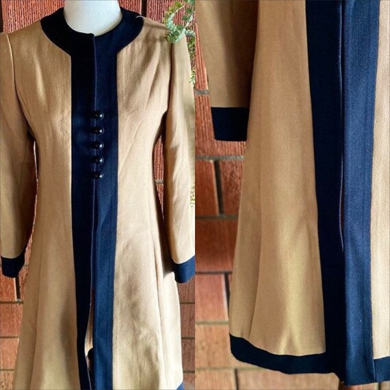 1950s Wool Tan and Black Peacoat Size Medium - image 7