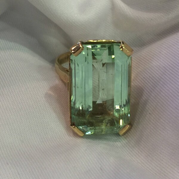 Beryl ring Emerald cut- large stone ring-before 1998- size 7- gold ring- beryl stone- gift for her- birthday gift- prom gift- wedding gift