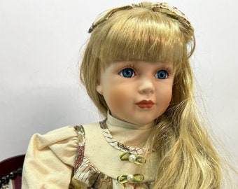 Vintage German Porcelain Doll 80s-90s, Sitting, Art Fashion Doll