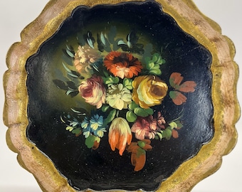 Italian Florentine gilded tray with still life. Antique style, handmade, 50s.
