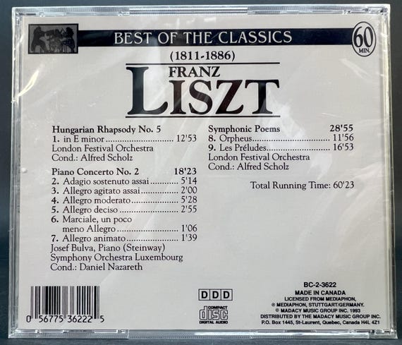 Franz Liszt – Hungarian Rhapsody No.5 & Piano Concerto No.2. 1993