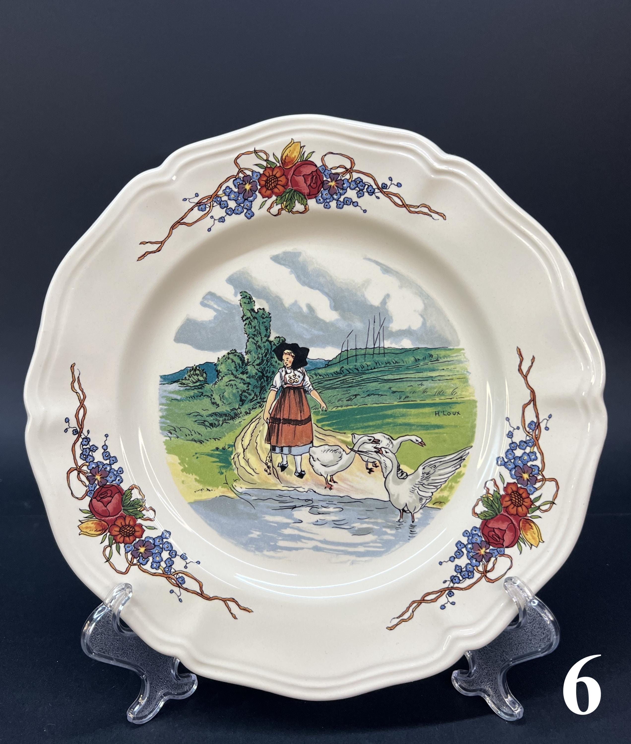 Sarreguemines Obernai Plates, French Faience, Alsace Scenes