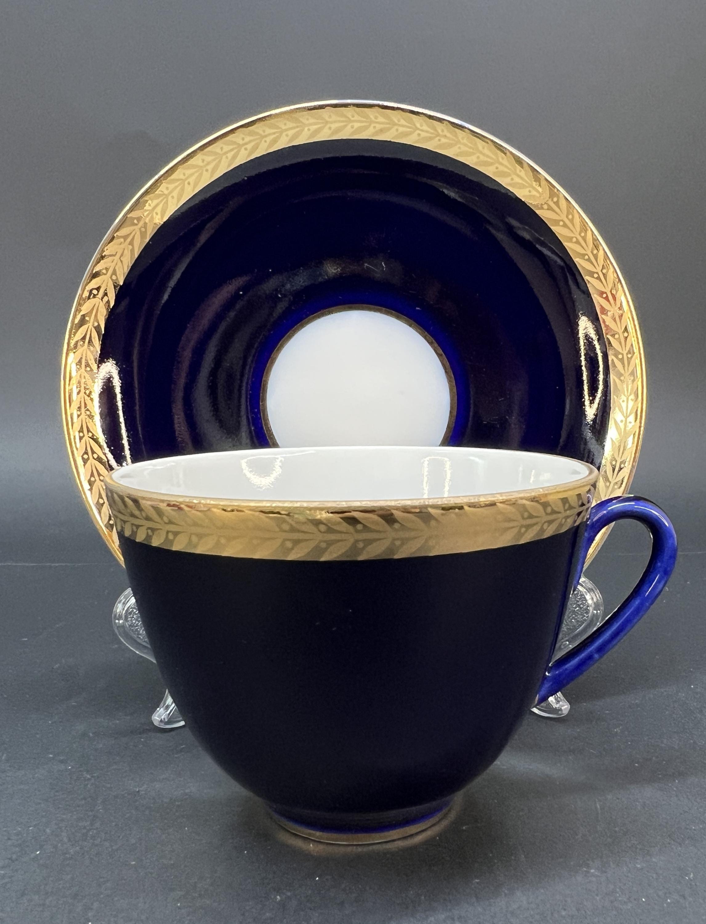 Taza De Té Lomonosov – Red De Cobalto Con Dorado A Mano – Porcelana Rusa (Usada)