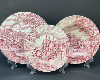 Myott Royal Mail Plate, Red Transferware, Staffordshire Ironstone, Dinner, Salad or Soup Plate, Made in England, 1960s–70s