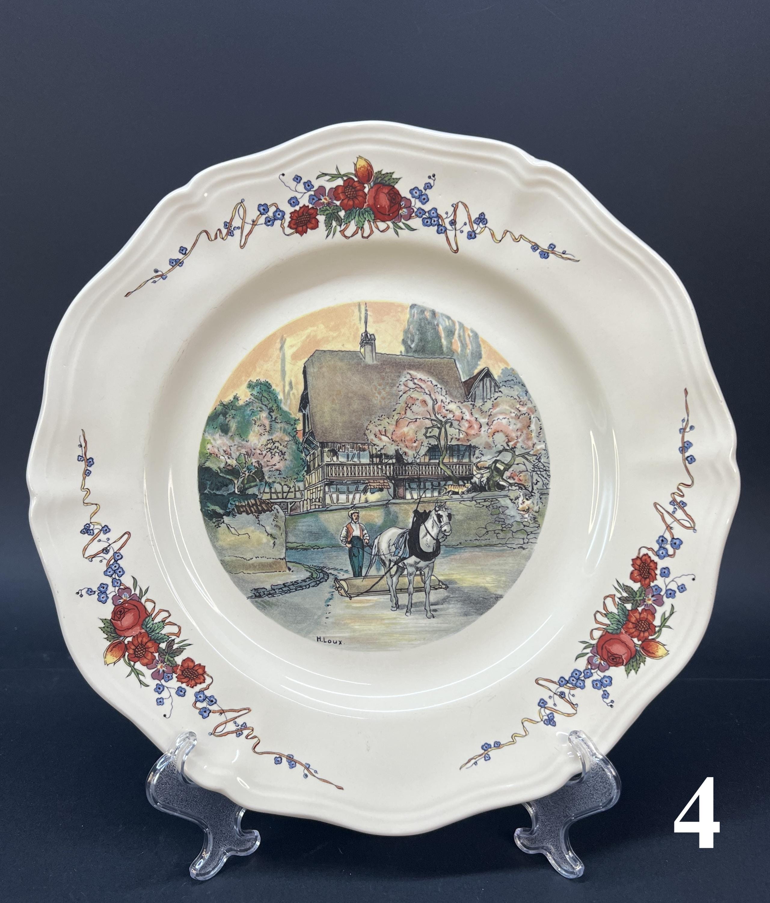 Sarreguemines Obernai Plates, French Faience, Alsace Scenes