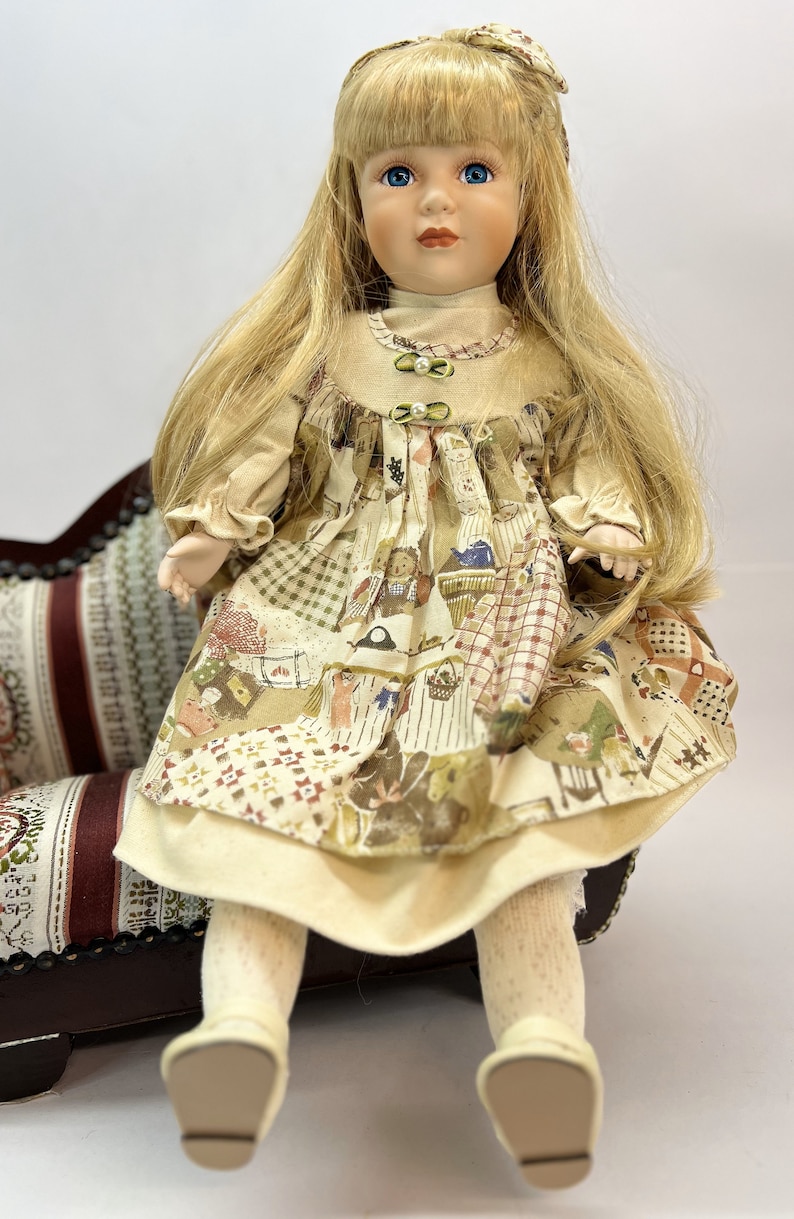 Vintage German Porcelain Doll 80s-90s, Sitting, Art Fashion Doll image 9