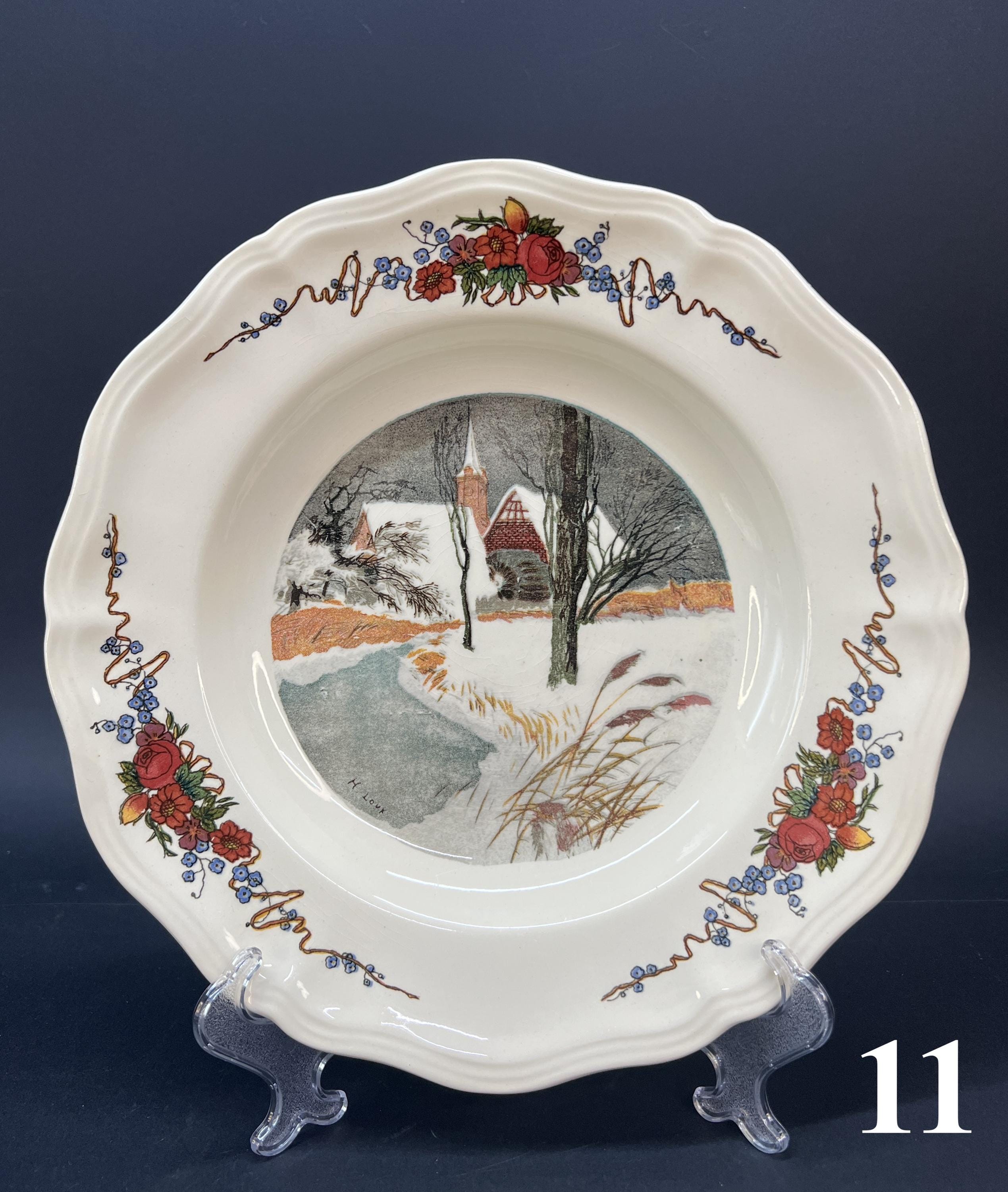 Sarreguemines Obernai Plates, French Faience, Alsace Scenes