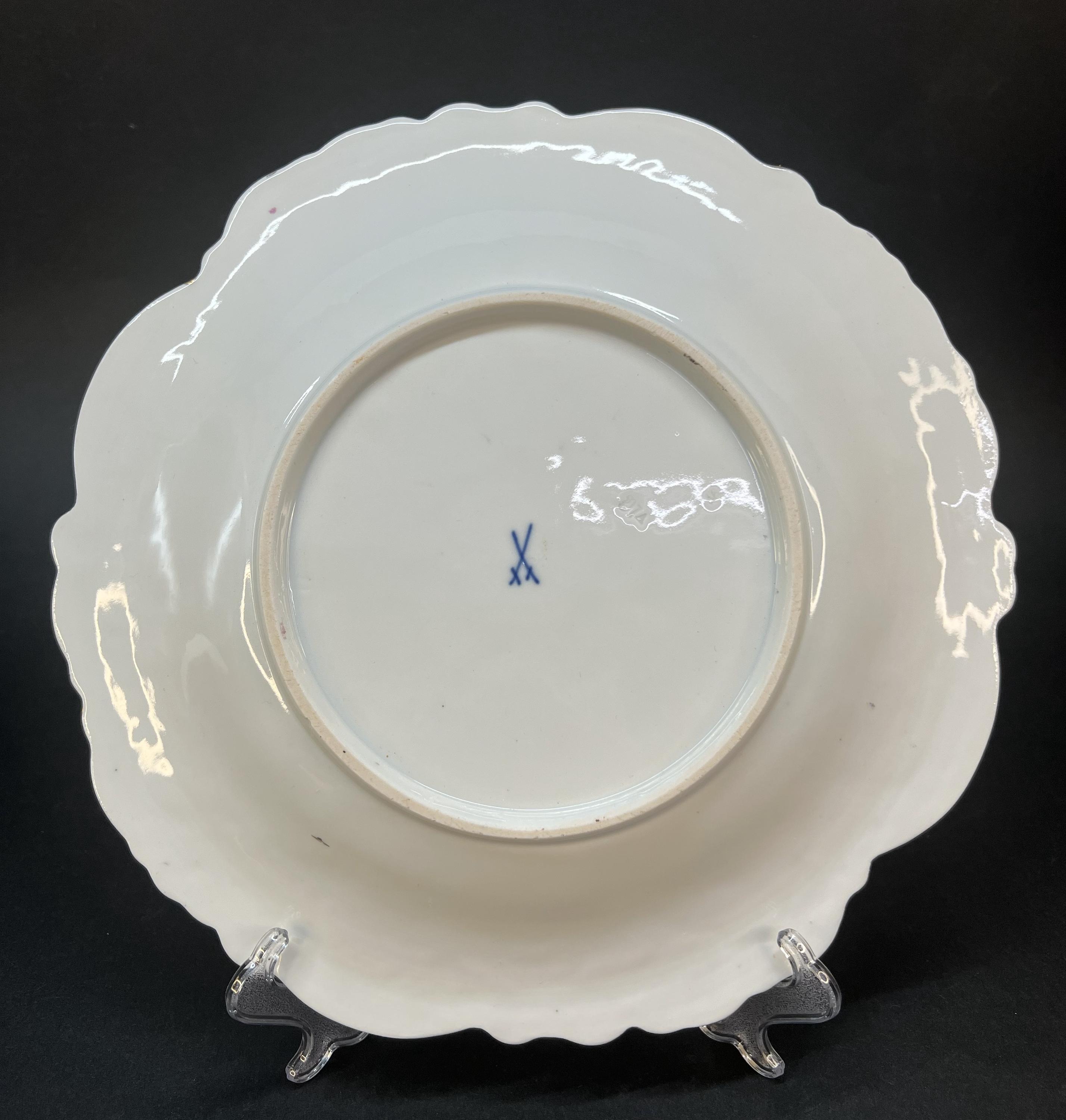 Luxury Meissen Gilt Porcelain Plate, Hand Painted Flowers & Fruit